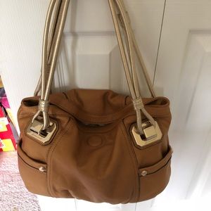 Camel Brown & Gold Leather B. Makowsky Hobo Bag